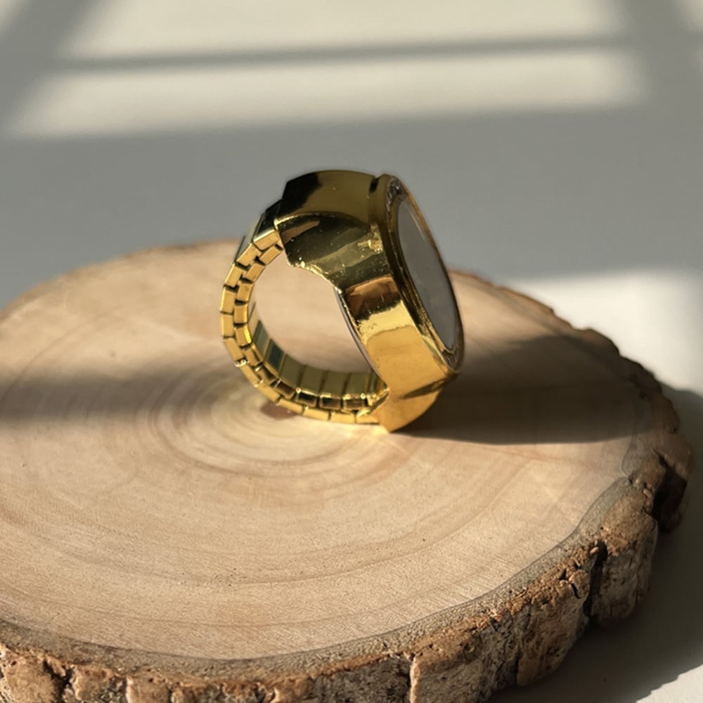 Handmade Stainless Steel 18K Gold Dial Ring Watch